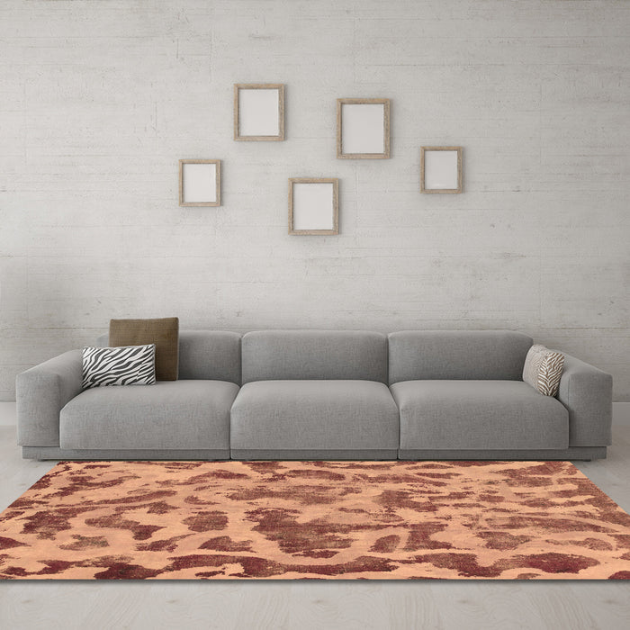 Machine Washable Abstract Brown Modern Rug in a Living Room,, wshabs862brn