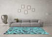 Machine Washable Abstract Turquoise Modern Area Rugs in a Living Room,, wshabs862turq