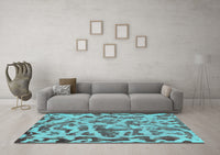 Machine Washable Abstract Turquoise Modern Rug, wshabs862turq