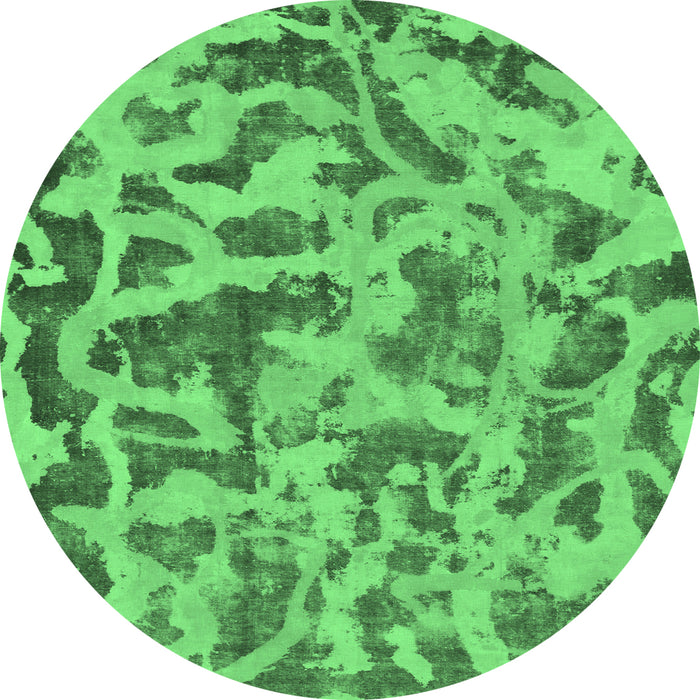 Round Abstract Emerald Green Modern Rug, abs862emgrn