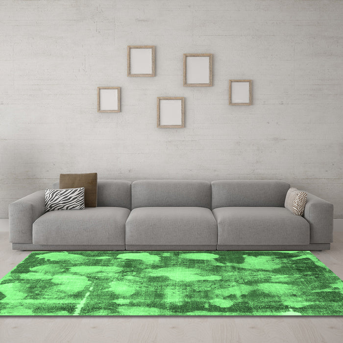 Machine Washable Abstract Emerald Green Modern Area Rugs in a Living Room,, wshabs863emgrn