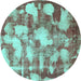 Round Machine Washable Abstract Turquoise Modern Area Rugs, wshabs863turq