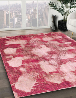 Abstract Pastel Pink Modern Rug in Family Room, abs863