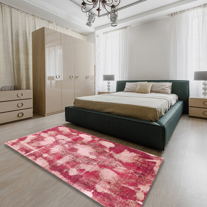 Abstract Pastel Pink Modern Rug in a Bedroom, abs863