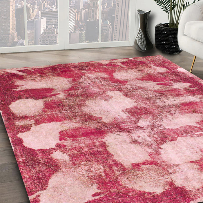 Abstract Pastel Pink Modern Rug in Family Room, abs863