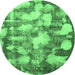 Round Abstract Emerald Green Modern Rug, abs863emgrn