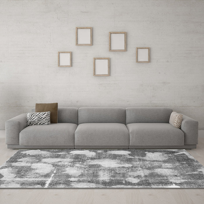 Machine Washable Abstract Gray Modern Rug in a Living Room,, wshabs863gry