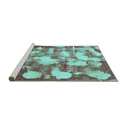 Sideview of Machine Washable Abstract Turquoise Modern Area Rugs, wshabs863turq