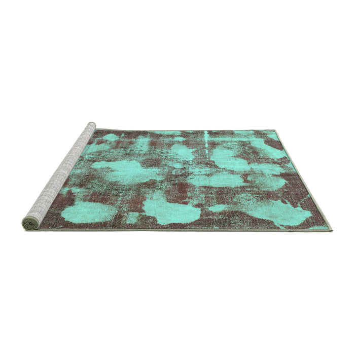 Sideview of Machine Washable Abstract Turquoise Modern Area Rugs, wshabs863turq