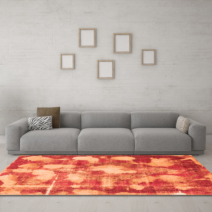 Machine Washable Abstract Orange Modern Area Rugs in a Living Room, wshabs863org
