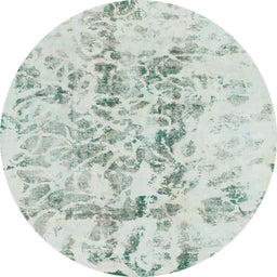 Round Machine Washable Abstract Green Rug, wshabs864