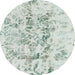 Round Machine Washable Abstract Green Rug, wshabs864