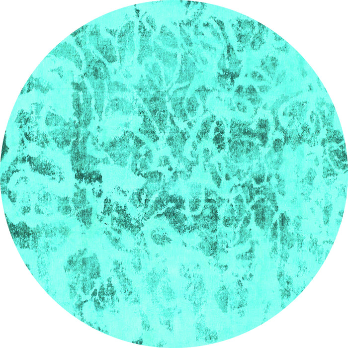 Round Abstract Turquoise Modern Rug, abs864turq