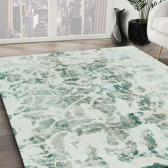 Abstract Green Modern Rug in Family Room, abs864