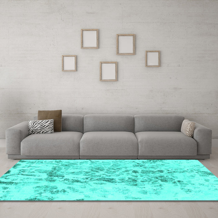 Machine Washable Abstract Turquoise Modern Area Rugs in a Living Room,, wshabs864turq
