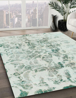 Machine Washable Abstract Green Rug in a Family Room, wshabs864