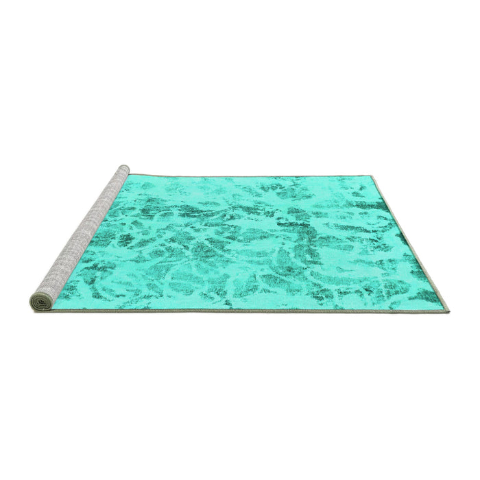 Sideview of Machine Washable Abstract Turquoise Modern Area Rugs, wshabs864turq