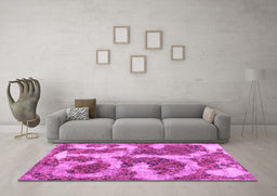 Machine Washable Abstract Pink Modern Rug in a Living Room, wshabs865pnk