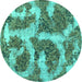 Round Abstract Turquoise Modern Rug, abs865turq