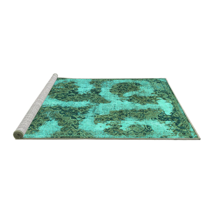 Sideview of Machine Washable Abstract Turquoise Modern Area Rugs, wshabs865turq