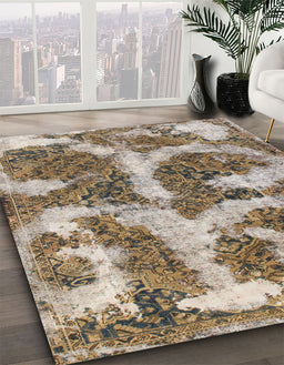 Machine Washable Abstract Tan Brown Rug in a Family Room, wshabs865