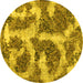 Round Machine Washable Abstract Yellow Modern Rug, wshabs865yw