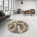 Round Abstract Tan Brown Modern Rug in a Office, abs865