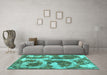 Machine Washable Abstract Turquoise Modern Area Rugs in a Living Room,, wshabs865turq