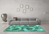 Machine Washable Abstract Turquoise Modern Rug, wshabs865turq