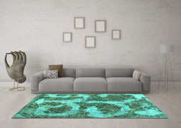 Machine Washable Abstract Turquoise Modern Area Rugs in a Living Room,, wshabs865turq
