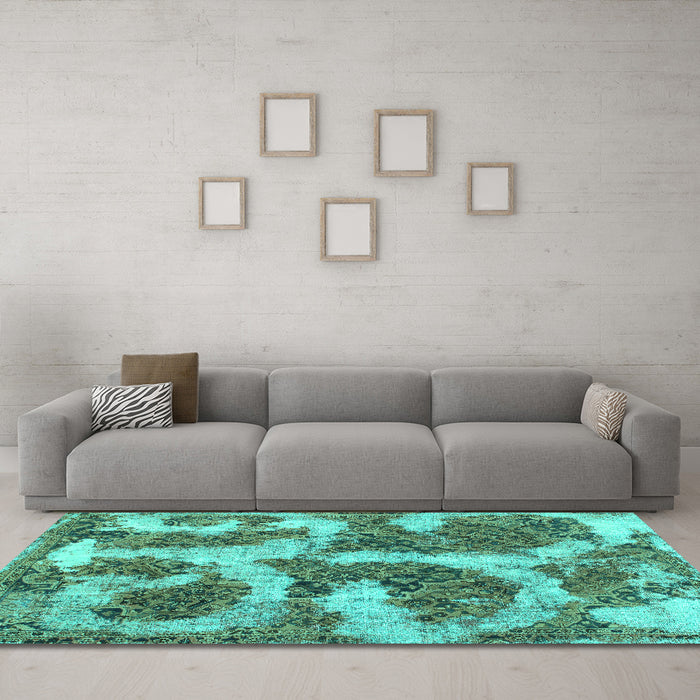 Machine Washable Abstract Turquoise Modern Area Rugs in a Living Room,, wshabs865turq