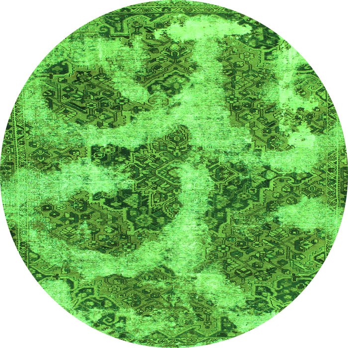 Round Machine Washable Abstract Green Modern Area Rugs, wshabs865grn