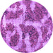 Round Machine Washable Abstract Purple Modern Area Rugs, wshabs865pur