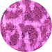 Round Machine Washable Abstract Pink Modern Rug, wshabs865pnk