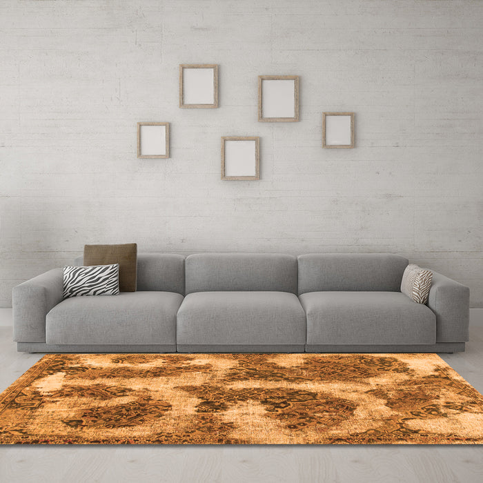 Machine Washable Abstract Orange Modern Area Rugs in a Living Room, wshabs865org