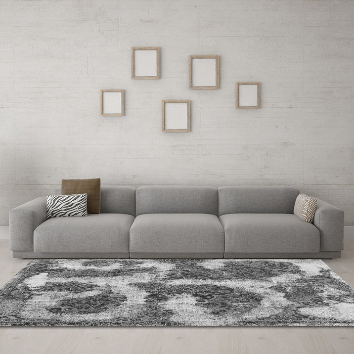 Machine Washable Abstract Gray Modern Rug in a Living Room,, wshabs865gry