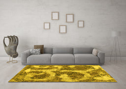 Machine Washable Abstract Yellow Modern Rug in a Living Room, wshabs865yw