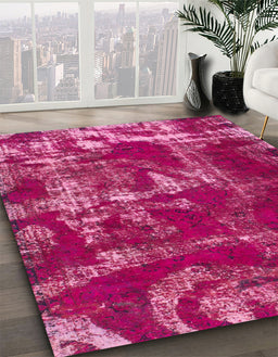 Abstract Raspberry Red Persian Rug in Family Room, abs866