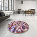 Round Machine Washable Abstract Pastel Violet Purple Rug in a Office, wshabs867