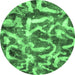Round Machine Washable Abstract Emerald Green Modern Area Rugs, wshabs867emgrn