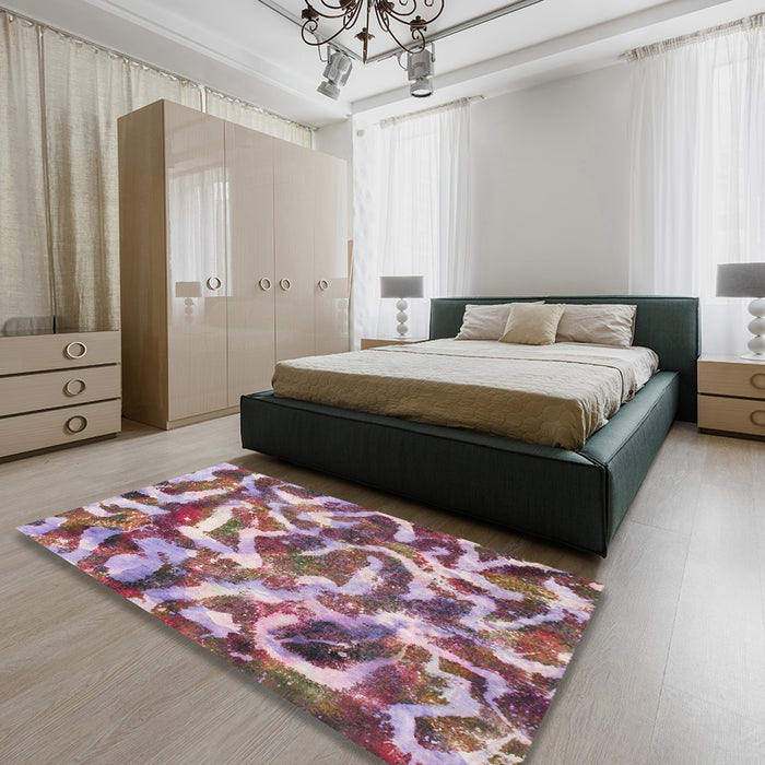Machine Washable Abstract Pastel Violet Purple Rug in a Bedroom, wshabs867