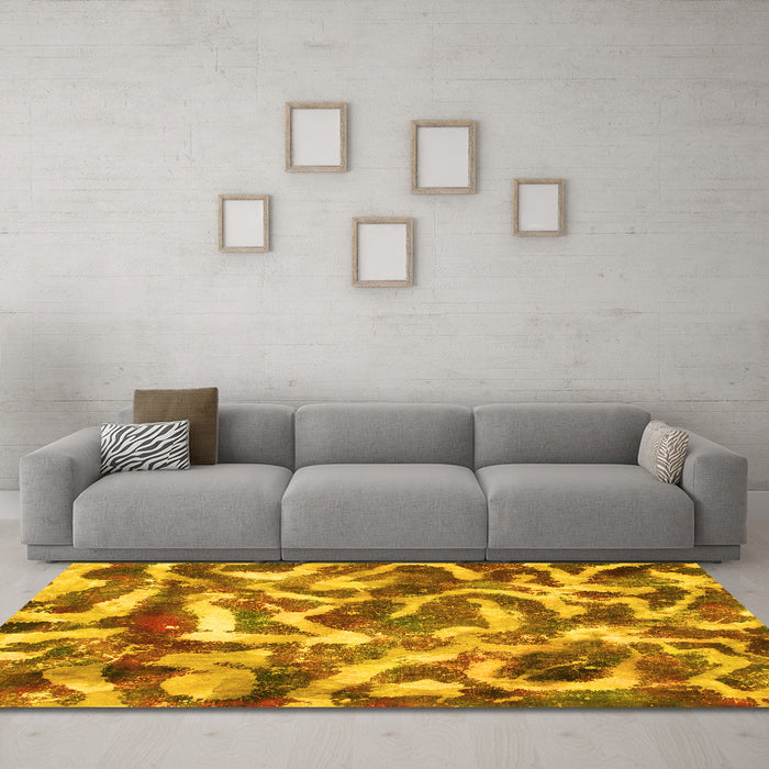 Machine Washable Abstract Yellow Modern Rug in a Living Room, wshabs867yw