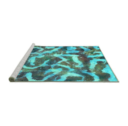 Sideview of Machine Washable Abstract Turquoise Modern Area Rugs, wshabs867turq