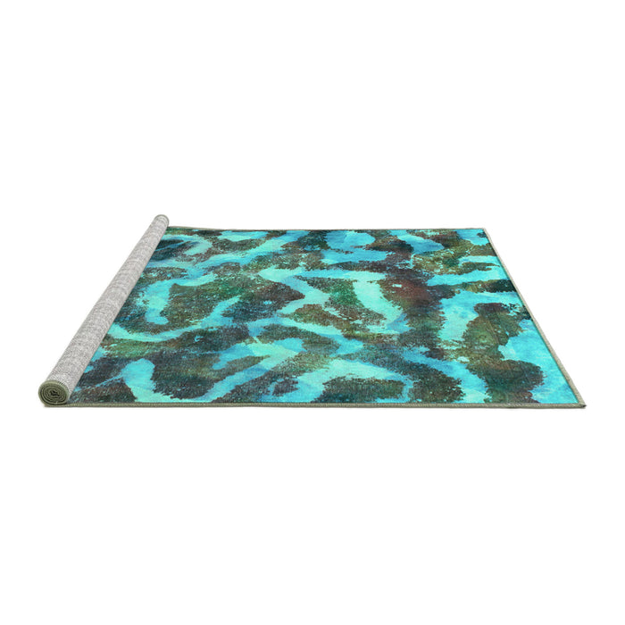 Sideview of Machine Washable Abstract Turquoise Modern Area Rugs, wshabs867turq