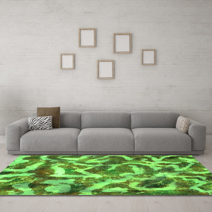 Machine Washable Abstract Green Modern Area Rugs in a Living Room,, wshabs867grn