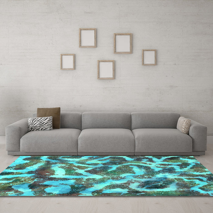 Machine Washable Abstract Turquoise Modern Area Rugs in a Living Room,, wshabs867turq