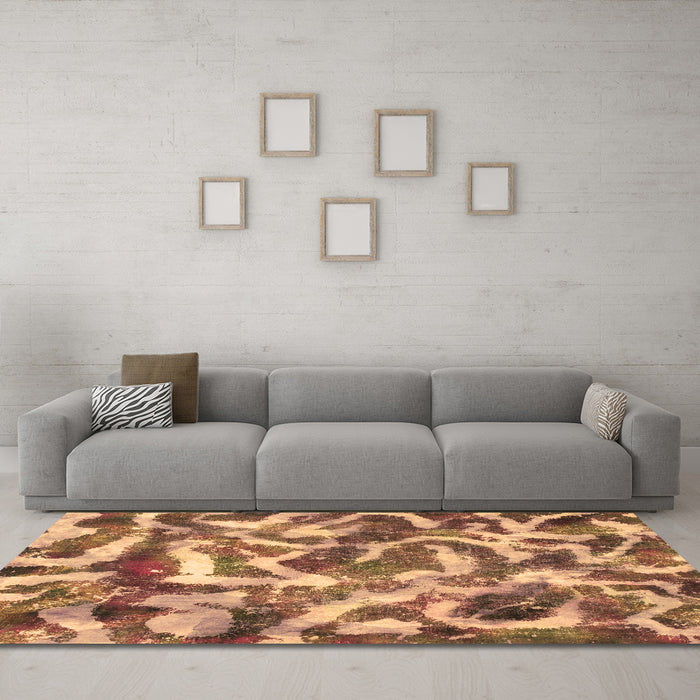 Machine Washable Abstract Brown Modern Rug in a Living Room,, wshabs867brn
