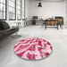 Round Machine Washable Abstract Pink Rug in a Office, wshabs868