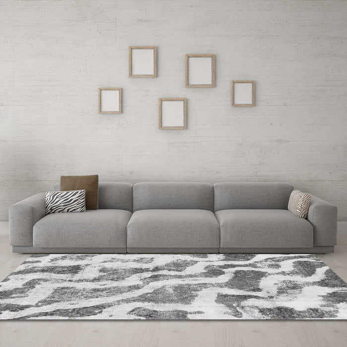 Machine Washable Abstract Gray Modern Rug in a Living Room,, wshabs868gry