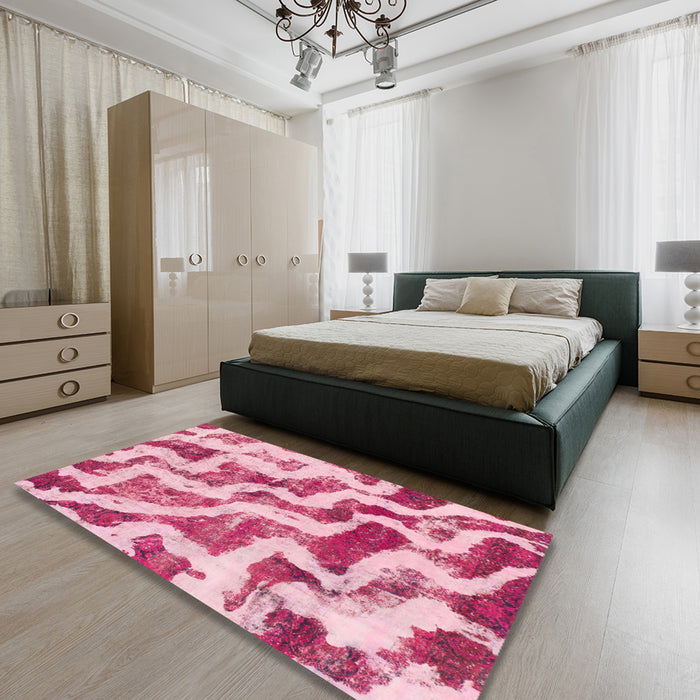 Machine Washable Abstract Pink Rug in a Bedroom, wshabs868
